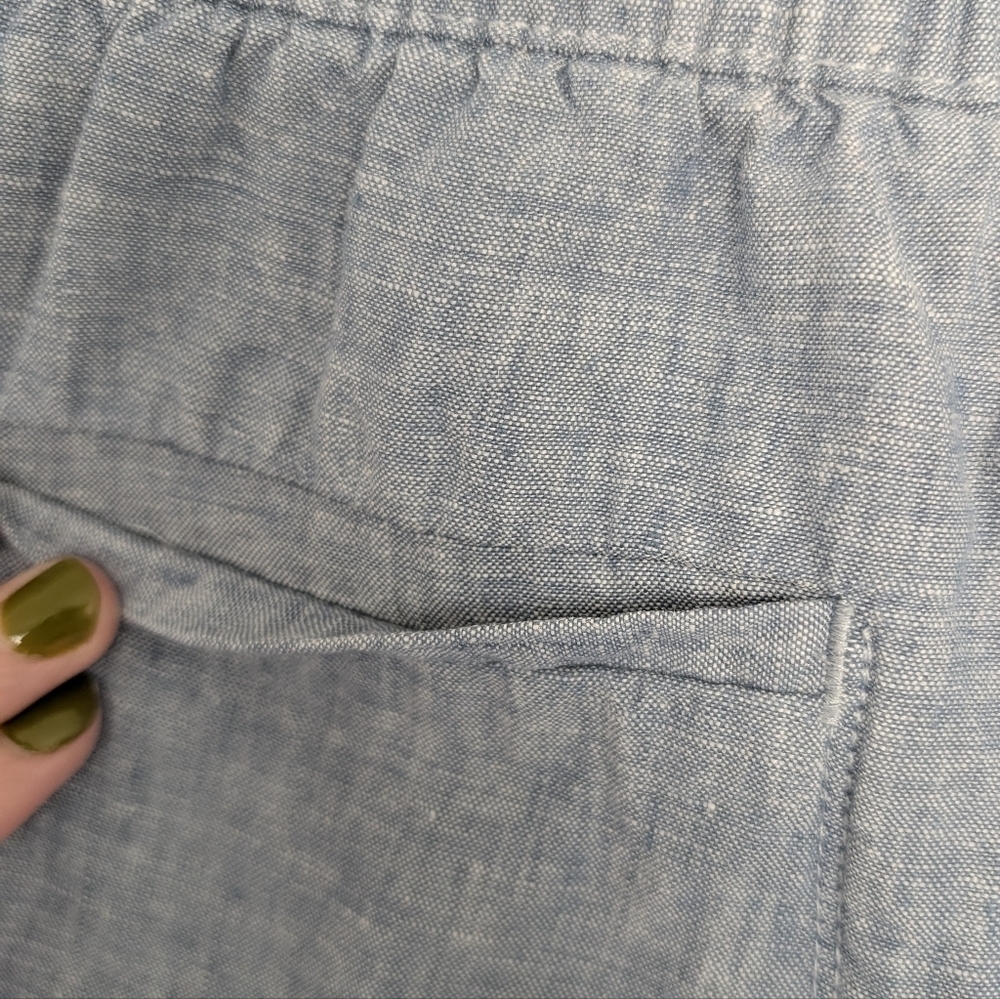Athleta Retreat Linen Jogger Pants Womens 6 Heather Blue Zip Pockets Drawstring - Picture 3 of 12